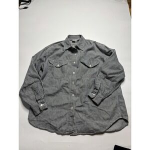 VINTAGE ERA MENS M BUTTON DOWN WHITE & GRAY PINSTRIPED 90s Minimalist Basic